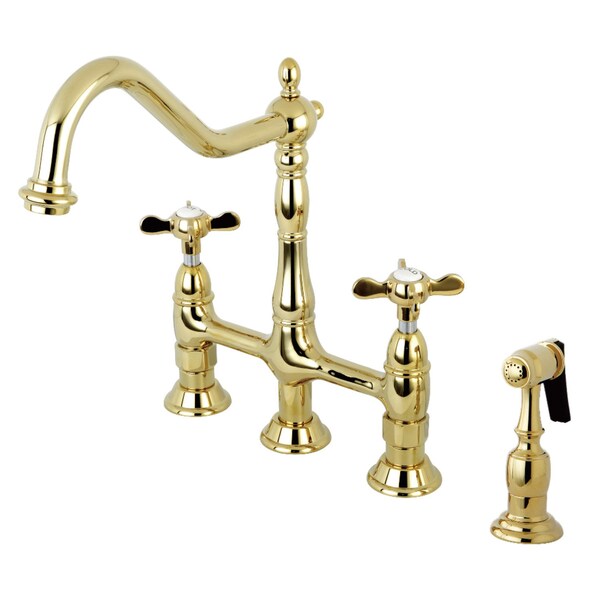 KS1272BEXBS Essex Bridge Kitchen Faucet W/ Brass Sprayer, Brass